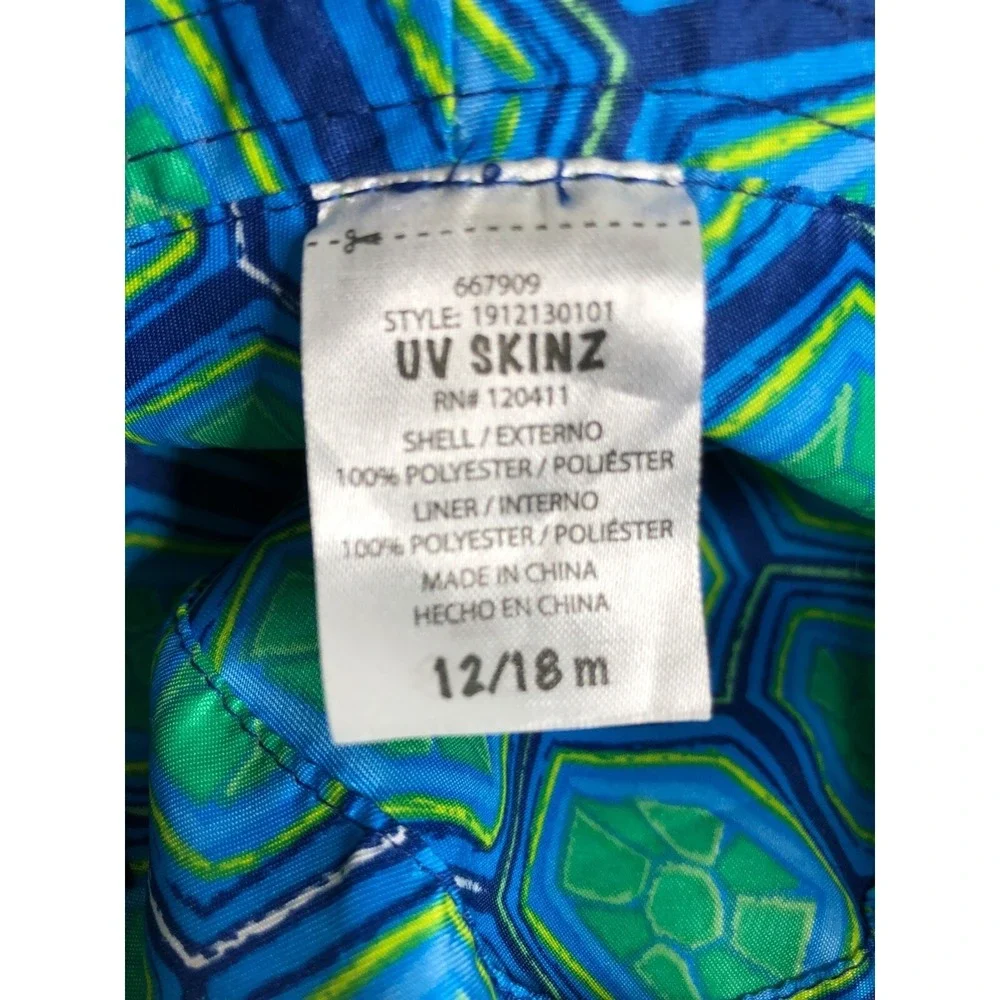 UV Skinz Bucket Hat Kids 12/18m Green Reversible Turtle Print Sun Hat 1912130101